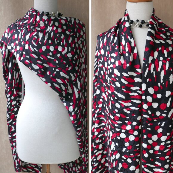 Pure Silk Sewing Fabric Remnant, Black Red White Roberto Feretti Designer Print - Picture 7 of 10